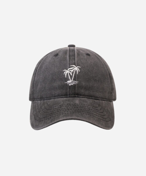 Palm Tree Embroidered Washed Cotton Baseball Cap Adjustable Dad Hat