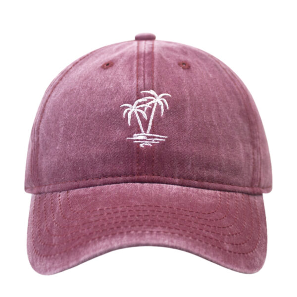 Palm Tree Embroidered Washed Cotton Baseball Cap Adjustable Dad Hat